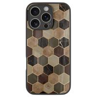 iPhone 16 Pro glazen hardcase - Kubus bruin groen - thumbnail