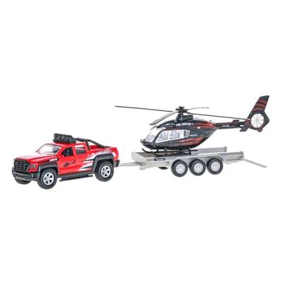Kids globe terreinwagen met trailer met helikopter 35cm