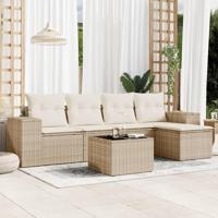6-delige Loungeset met kussens poly rattan beige - thumbnail