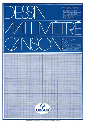 Millimeterpapier Canson lichtblauw bedrukt 50vel 72gr A3 wit