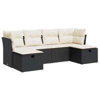 6-delige Loungeset met kussens poly rattan zwart - thumbnail