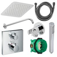 Hansgrohe Ecostat Regendoucheset Inbouw Wanduitloop met Handdouche en Hoofddouche 30cm Thermostaat Vierkant Chroom - thumbnail