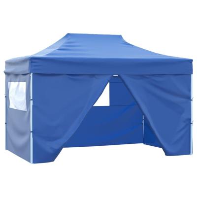 Partytent met 4 zijwanden inklapbaar 3x4 m staal blauw