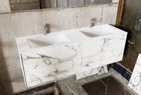 Badkamermeubel Kivi Hangend 150x47x45cm Porcelenato Solid Surface Wastafel 2 Kraangaten Dubbel met 4 Lades - thumbnail