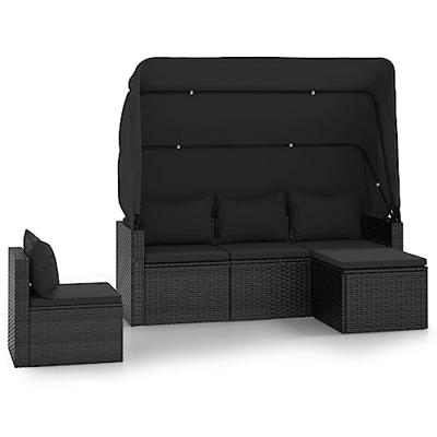 4-delige Loungeset met kussens poly rattan zwart