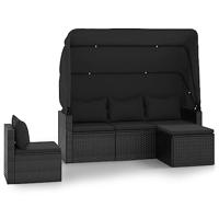 4-delige Loungeset met kussens poly rattan zwart - thumbnail