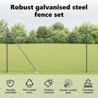 VidaXL Hek met paal grijs 1,5 x 10 m staal en pvc - thumbnail