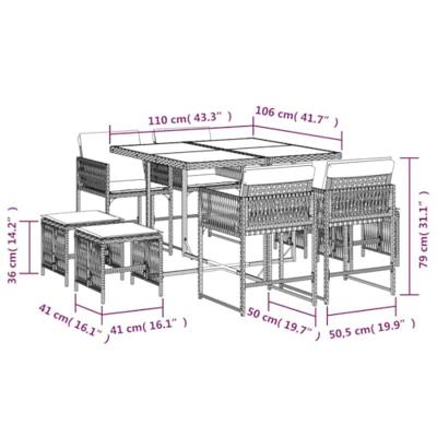 9-delige Tuinset poly rattan zwart