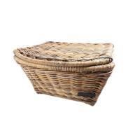 Rieten Fietsmand Buikmand met Klep Bruin - thumbnail