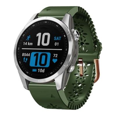 By Qubix - Flower siliconen bandje - Groen - Compatible met Garmin Fenix 7s/6s/5s / Instinct 2s / Epix Pro Gen 2 (42mm) - Compatible Garmin bandje - Bandbreedte: 20mm