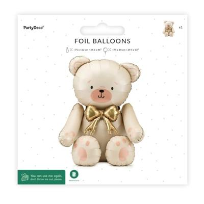 Staande Folieballon Teddybeer Creme Goud (75x84cm)
