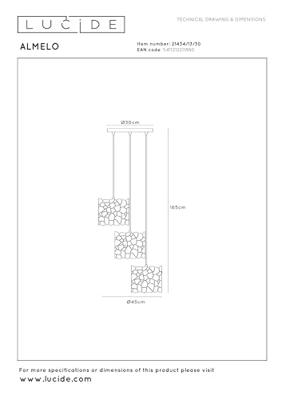 Lucide ALMELO - Hanglamp - 3xE27 - Zwart