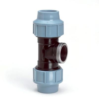 Schroef t-stuk voor PE/tyleen - 16mm x 1/2 Binnendraad - 16 bar