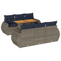 7-delige Loungeset met kussens poly rattan grijs - thumbnail