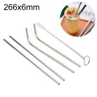 4 STKS herbruikbare RVS drinken stro + Cleaner borstel set Kit 266 * 6mm (zilver) - thumbnail