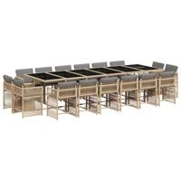 17-delige Tuinset met kussens poly rattan gemengd beige - thumbnail