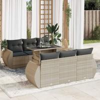 7-delige Loungeset met kussens poly rattan lichtgrijs - thumbnail