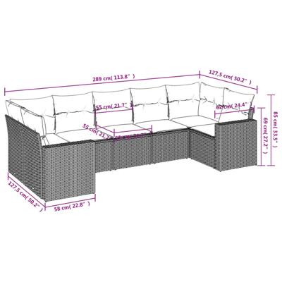 7-delige Loungeset met kussens poly rattan zwart - thumbnail