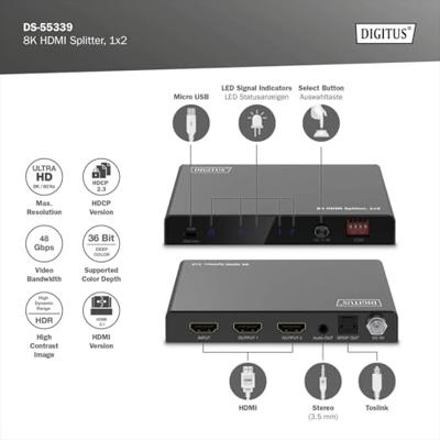 Digitus DS-55339 video splitter HDMI 2x HDMI