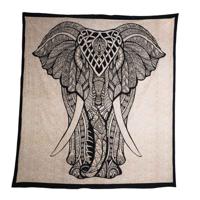 Authentiek Wandkleed Katoen Olifant Zwart met Goud (230 x 200 cm) - thumbnail
