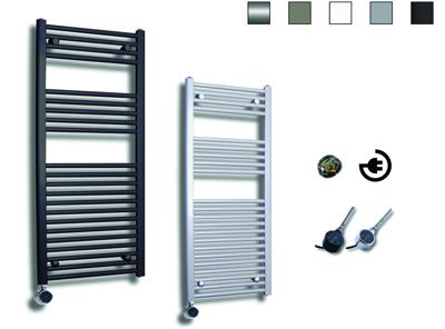 Elektrische Design Radiator Sanicare Plug & Play 111,8x60 cm Wit 730 Watt Met Zwarte Thermostaat Links