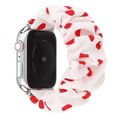 Elastisch scrunchie nylon bandje - Rode stippen - Geschikt voor Apple Watch 38mm / 40mm / 41mm / 42mm