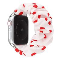 Elastisch scrunchie nylon bandje - Rode stippen - Geschikt voor Apple Watch 44mm / 45mm / 46mm / 49mm - thumbnail