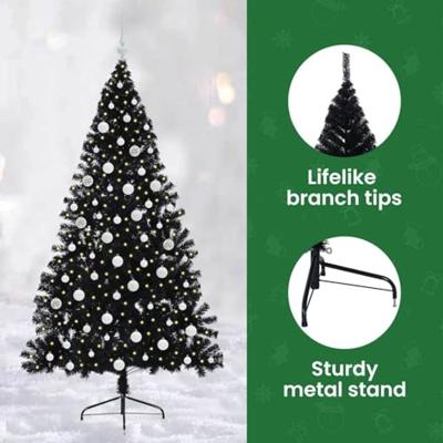 VidaXL Kunstmatig voorverlicht kerstboom met 300 led zwart 180 cm pvc