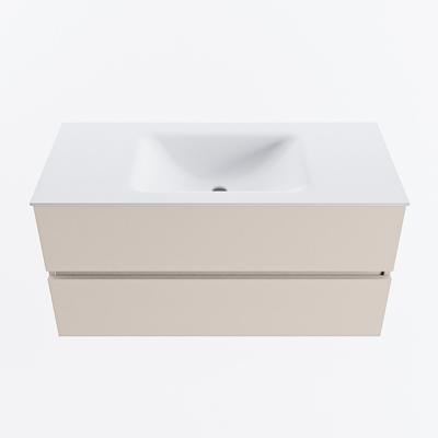 MONDIAZ VICA 100cm badmeubel onderkast Linen 2 lades. Wastafel CLOUD midden zonder kraangat, kleur Talc.