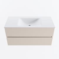 MONDIAZ VICA 100cm badmeubel onderkast Linen 2 lades. Wastafel CLOUD midden zonder kraangat, kleur Talc. - thumbnail