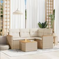 5-delige Loungeset met kussens poly rattan beige - thumbnail