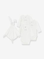 Babypakje met 3 body's van geborduurd katoen en knuffelkonijn PETIT BATEAU ecru - thumbnail