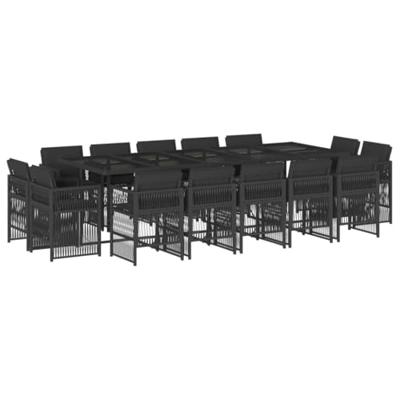 15-delige Tuinset met kussens poly rattan zwart