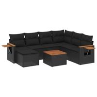 8-delige Loungeset met kussens poly rattan zwart - thumbnail