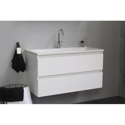 On-Line Onderkast - 100 cm - Voorgemonteerd - Acryl Wastafel - 1 Kraangat - Hoogglans Wit