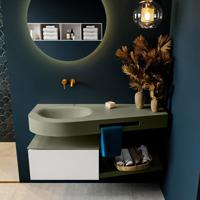 MONDIAZ RIVA 120cm badmeubel onderkast / planchet kleur Talc met 1 lade. Wastafel DULCET links 0 kraangaten kleur Army. - thumbnail