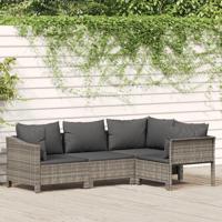 4-delige Loungeset poly rattan met kussens grijs - thumbnail