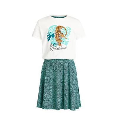 WE Fashion jurk met all over print en plooien groen/wit/zwart WE Fashion jurk met all over print en plooien groen/wit/zwart