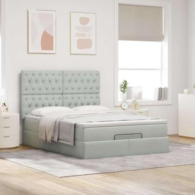 Ottoman bed met matrassen 140x200cm fluweel lichtgrijs