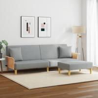 Slaapbank 2-zits met kussens en voetenbank fluweel lichtgrijs - thumbnail