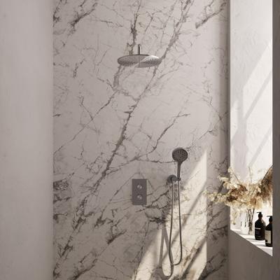 Regendoucheset Inbouw Brauer Brushed Carving Thermostatisch 30cm met 3-Weg Omstelling, Gebogen Wandarm, Glijstang en 3-Standen Handdouche Geborsteld RVS