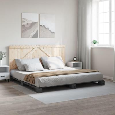 Bedframe met hoofdbord massief grenenhout grijs 200x200 cm