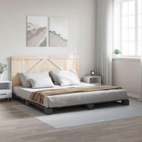 Bedframe met hoofdbord massief grenenhout grijs 200x200 cm - thumbnail