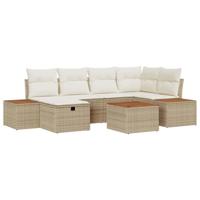 Tuinbankenset met kussen 7 pcs Beige poly rattan - thumbnail