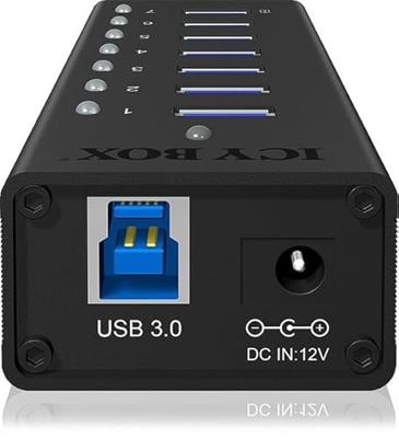 ICY BOX 7-poorts USB 3.0-hub met 12 V / 3 A voedingsadapter, aluminium behuizing en USB-laadpoort, IB-AC618