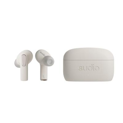 Sudio E3 wit, draadloze oordopjes met Bluetooth 5.3, hybride ANC, microfoon, AAC-codec, 30 uur speeltijd, draadloos opladen en USB Type-C opladen, IPX4 spatwaterdicht