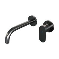 Brauer Gunmetal Edition Inbouw Wastafelmengkraan met Gebogen Uitloop en Rozetten Model C1 Gunmetal Geborsteld PVD - thumbnail