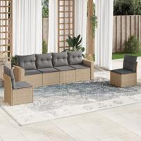 6-delige Loungeset met kussens poly rattan beige - thumbnail