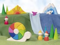 Goki houten puzzel en bouwstenen vrolijke slak pauline, 10dlg. - thumbnail