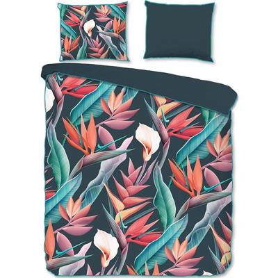 Descanso Dekbedovertrek "bloemen en bladeren" - Multi - (200x200/220 cm) - Biologisch Katoen satijn